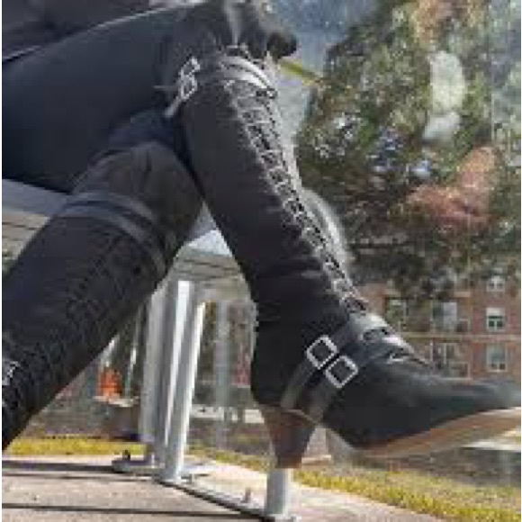 John Fluevog Black Suede Operetta Hjordis Boots with Buckles, Sz 10 - Picture 7 of 10